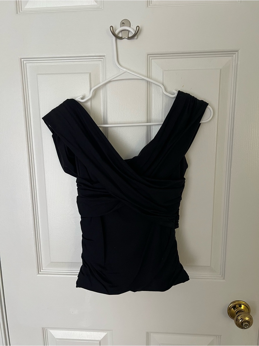 Abercrombie & Fitch Black Off-The-Shoulder Ruched Wrap Top